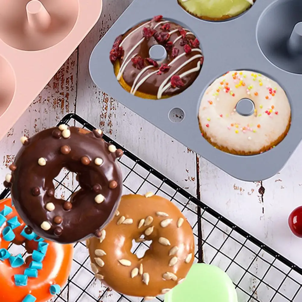 Convenient Silicone Mold Eco-friendly Dessert Mold Wide Application 6 Holes DIY Baking Tray Doughnut Mold  DIY Baking Tool