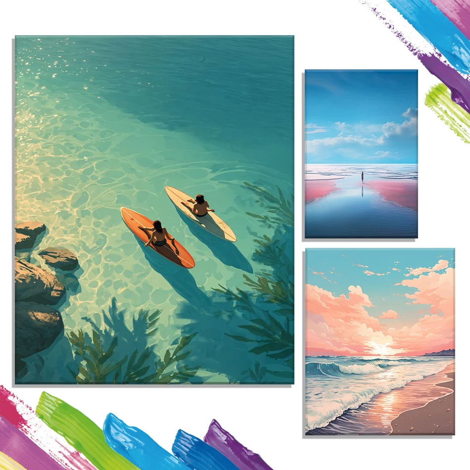 GATYZTORY Paint By Adult Numbers Picture Drawing Canvas Sea scenery Acrylic Paints Handmade Adult Coloring Paintings Wall Decor