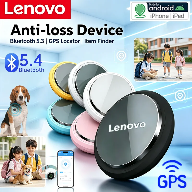 Lenovo GPS Pet Kid Bluetooth5.4 Smart Tracker Anti‑Lost Device Wireless Locator Bag Wallet Key Finder Reminder ForiPhone Android