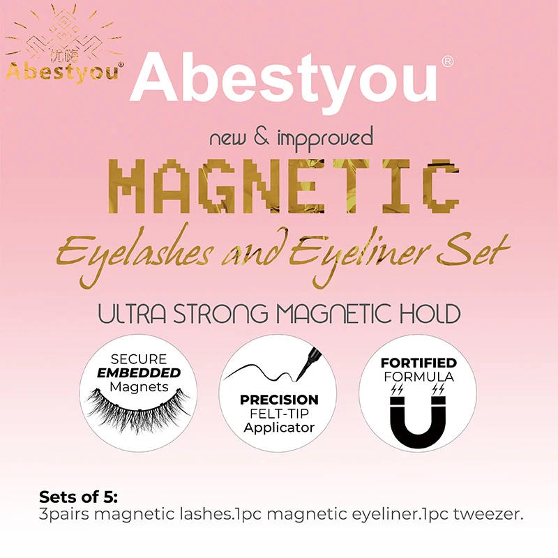 Abestyou Makeup Set 3d 3pairs Reusable Natural Fulffy Lashes Non Glue Magnetic Eyelashes Eyeliner Kit Makyaj Aletleri Faux Cil