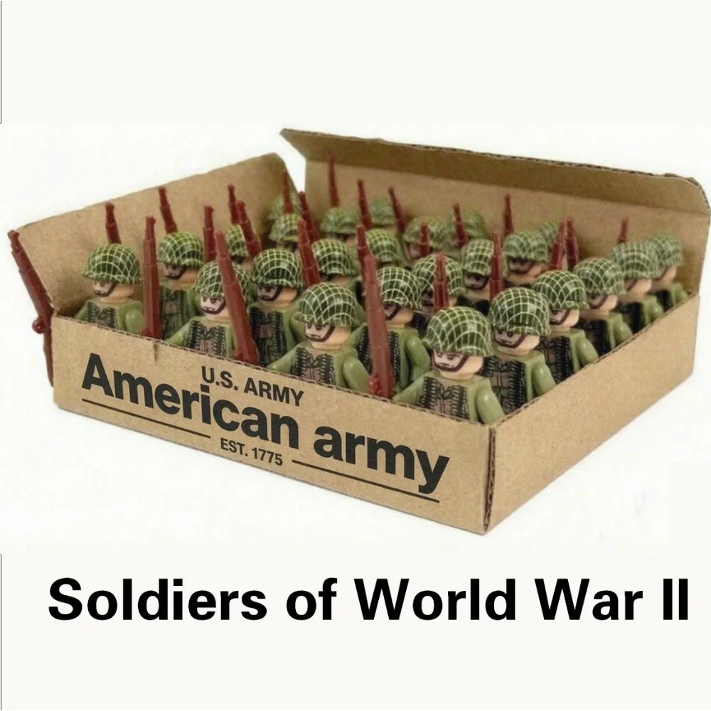 20-teiliges WWII Militär-Actionfiguren-Bausteinset Alliierte Streitkräfte Armeemänner Soldaten Multipack Kampfpaket Modellspielzeug Geschenk