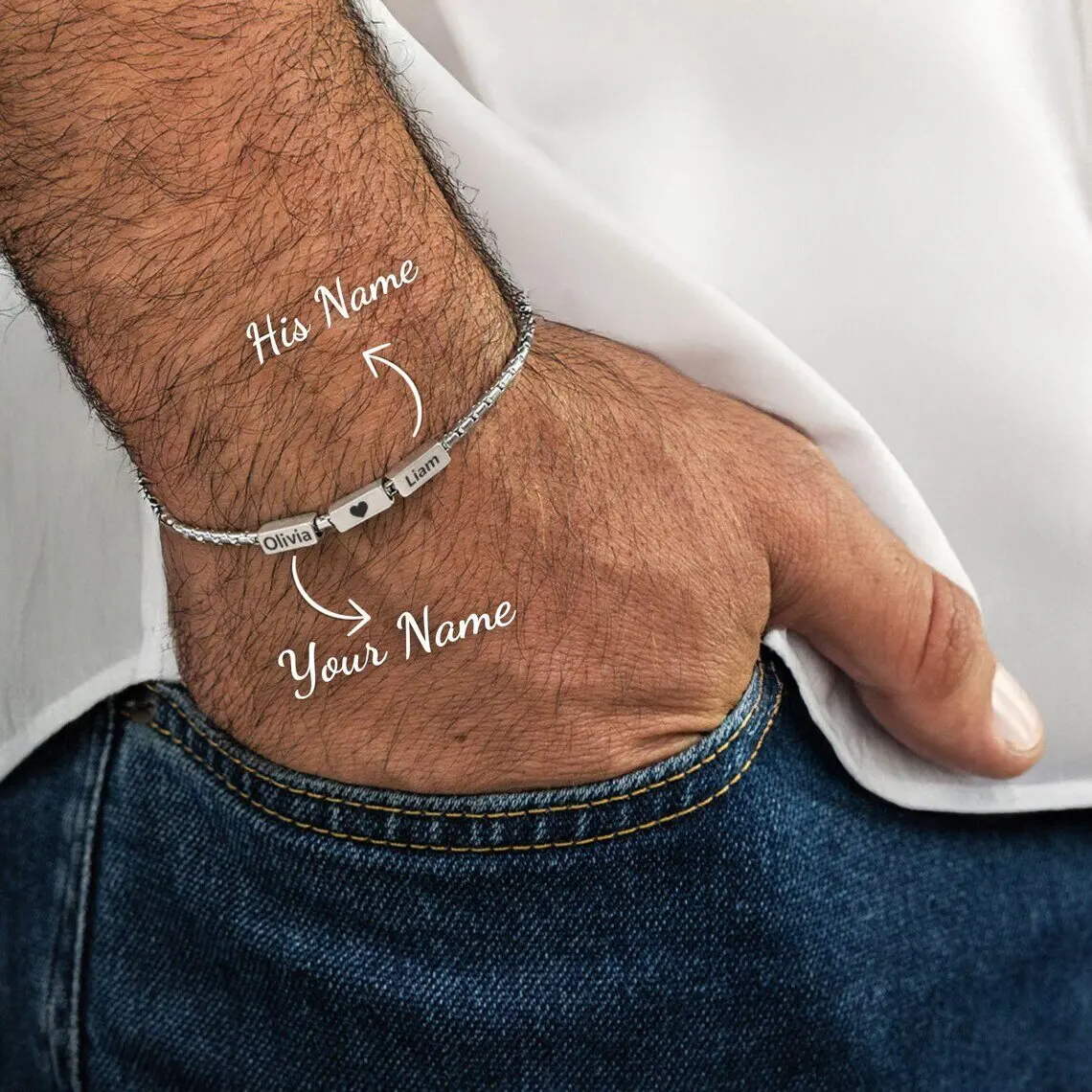 Customized Name ID Bracelets for Men Boys,Never Fade Stainless Steel Chain Wristband,Anniversary Valentine's Day Birthday Gifts