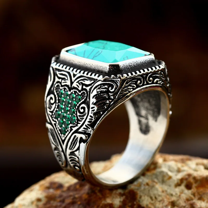 BEIER Green Stone Finger Rings For Men Male Fashion Stainless Steel jewelry Anel Charm Gift BR8-698