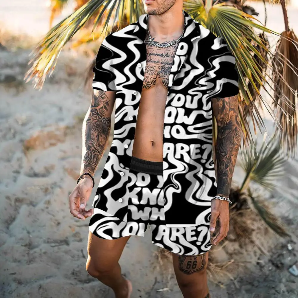 Fashion Hawaii 2-piece Beach Style Shirt Men's 3D Printed Holiday Trend Shirt Short Sleeved Hawaiian Pants Short Clothing