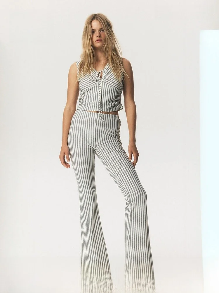 

Женские модные летние брюки H&M: свободные, с эластичным поясом, из хлопковой ткани, расклешенные леггинсы, прямой крой, из смесового хлопка, удобные, повседневные