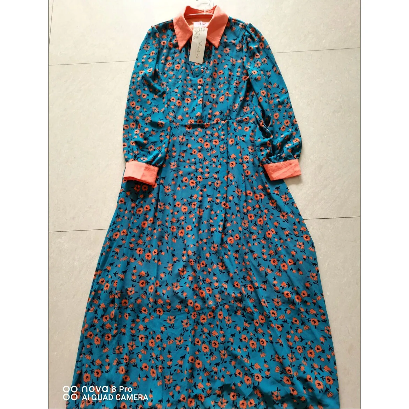 Novedad de verano, vestido floral verde, moda temperamento, ajustado, largo, dulce vestido de gasa, Vestidos estampados de manga larga para primavera para mujer