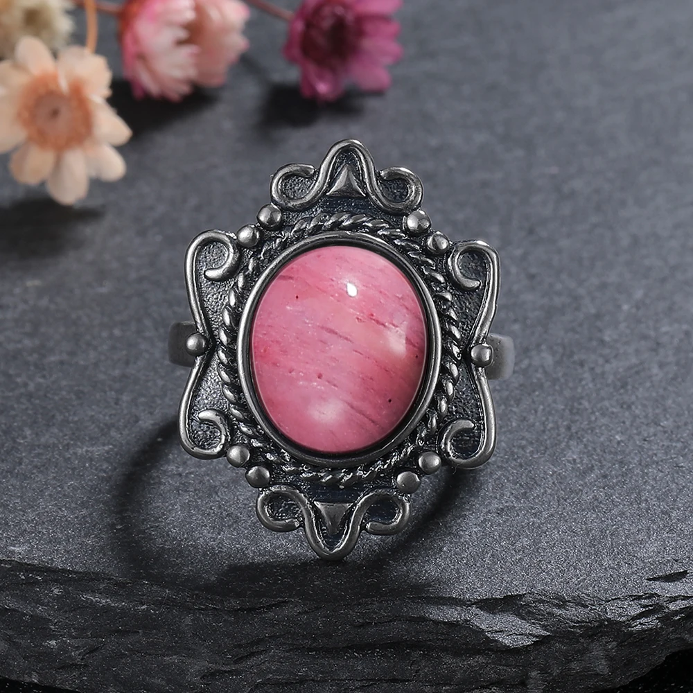 

Vintage Oval Moonstone Ring Gothic Antique Filigree Metal Statement Ring For Women Natural Gemstone Boho Party Jewelry Wholesale