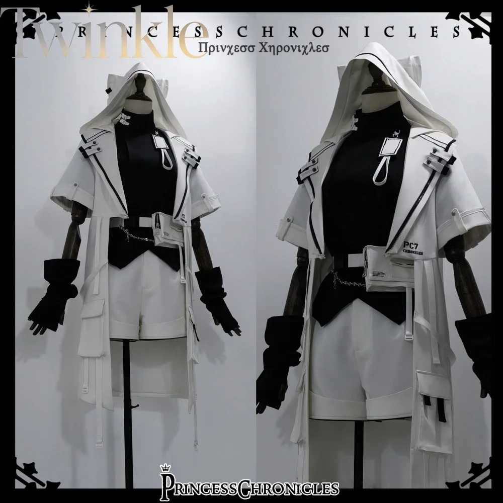 Techwear Wasteland White Cat Short Sleeve Shorts Set Women Cat Ear Jacket Y2K Streetwear Cool Edgy Summer Two Piece Outfit 2026