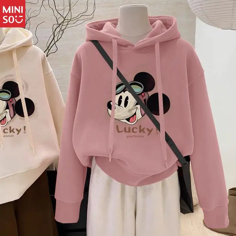 Felpa con cappuccio da donna Disney Mickey, felpa corta sottile stile coreano per la moda di inizio autunno