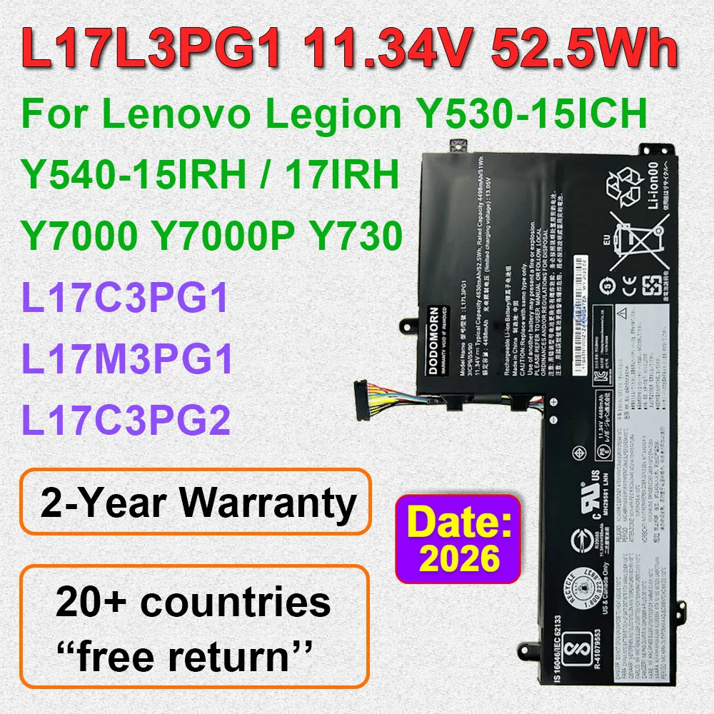 DODOMORN L17L3PG1 L17M3PG1 L17C3PG1 Battery For Lenovo Legion Y530-15ICH Y540-15IRH Y540-17IRH Y730 Y7000P Series Laptop OEM
