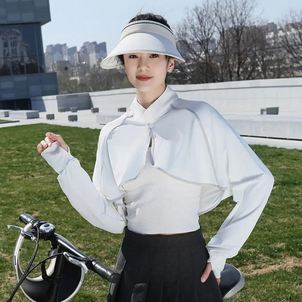 

Solid Color Sunscreen Shawl Long Sleeve Thin Fabric Sun Protection Clothing Ice Silk Sun Protection Long Sleeve Crop Top
