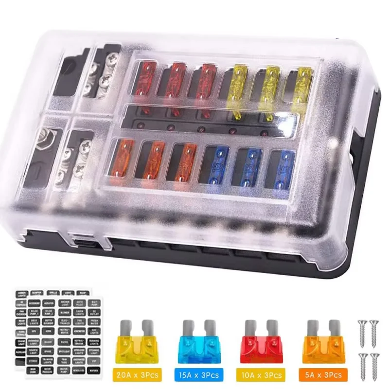 12-Way Car Boat Blade Fuse Box Block Holder LED Indicator 12V 32V Power Distribution Panel Board Car Accessories