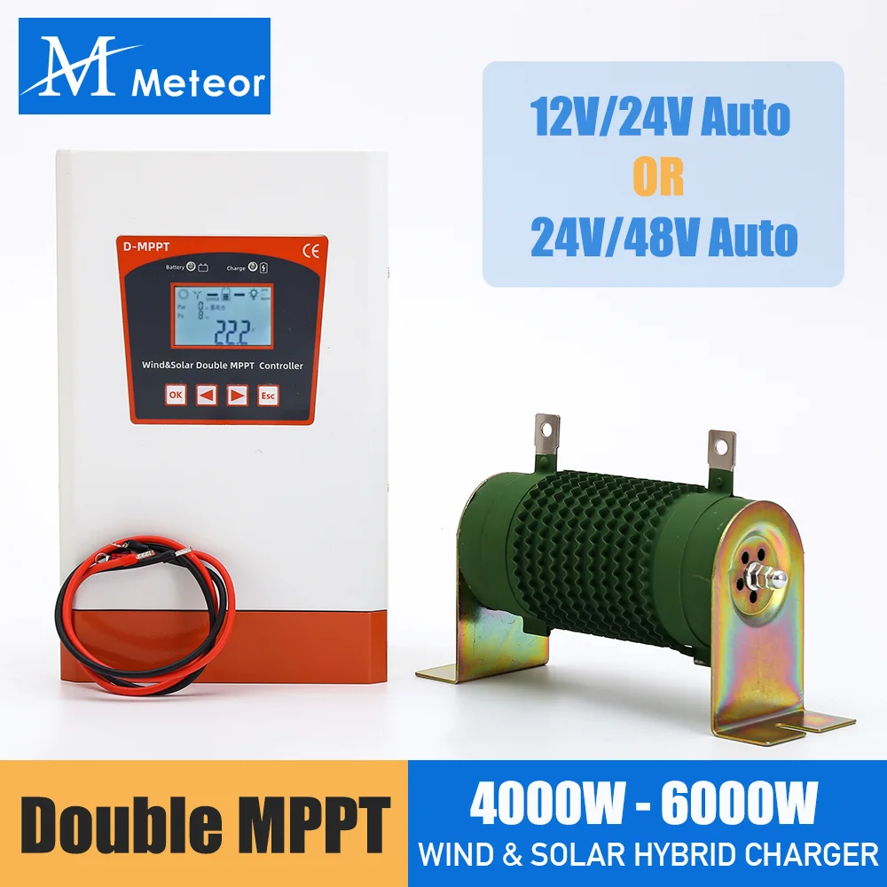 Wind-Solar Hybrid Laderegler 6000W/12-24V – Dual MPPT, Bluetooth, LCD, Mit Entlader