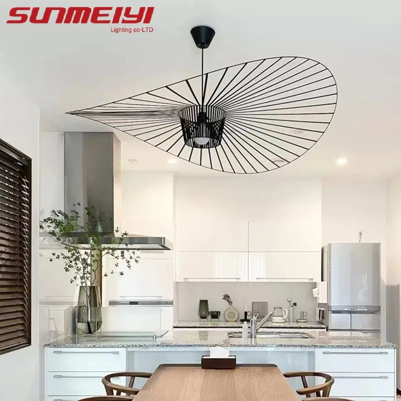 

Nordic Designer Modern Simple Living Room Lamp Dining Room Bedroom Chandelier Retro Straw Hat Lamp Black Rattan LED Hanging Lamp