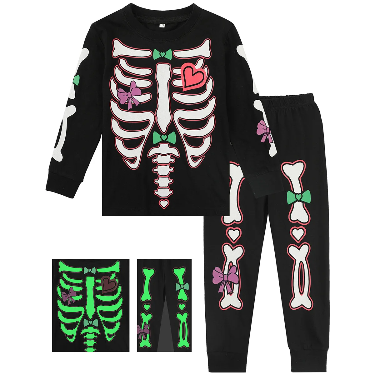 Family Feeling Kids Toddler Girls Boys Skeleton Pyjamas Ensembles pour Halloween Toddler Glow In The Dark Combishort Garçons