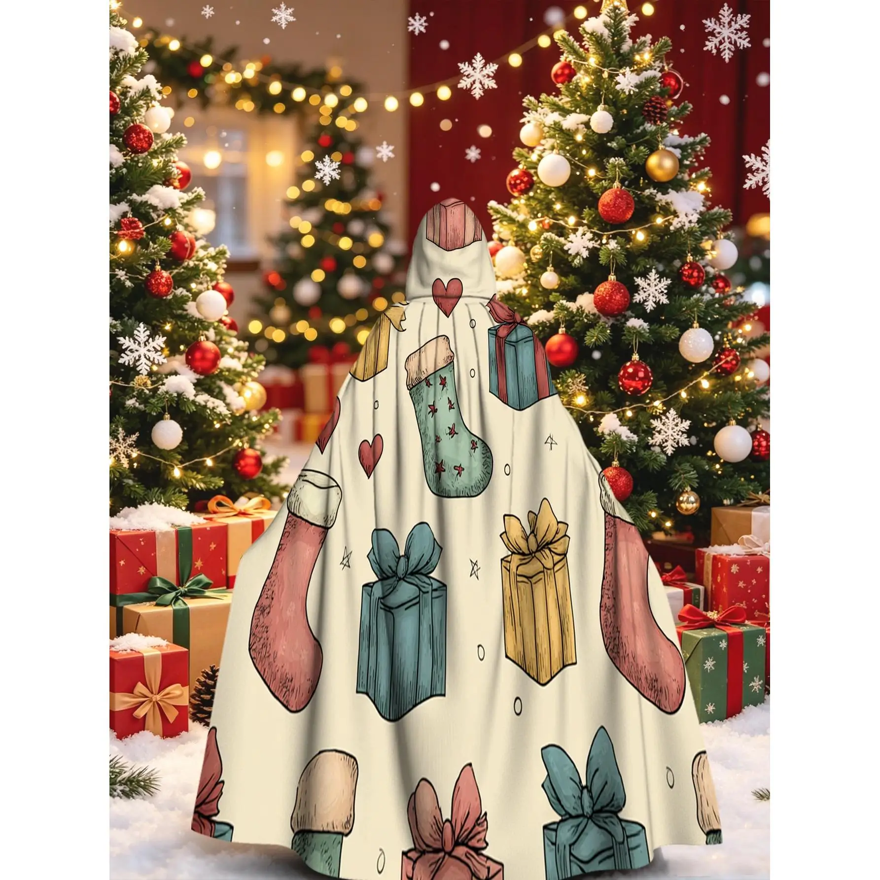 2D Flat 1pc Merry Christmas Unique Style Hooded Cape Christmas Gifts And Hearts 100% Christmas Applies to Halloween Cosplay