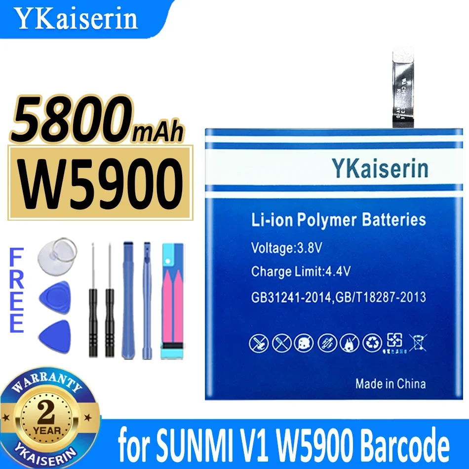 

Аккумулятор ykaisсеребрин 5800 мач для SUNMI V1 W5900, батарея для штрих-кодов