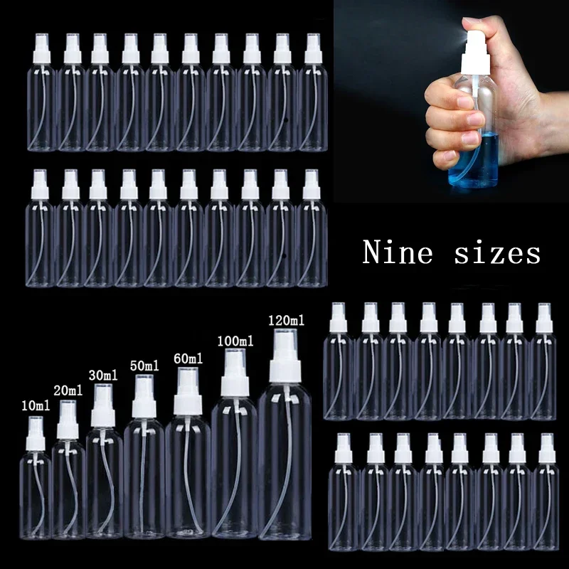 10Pcs 10ml-120ml Empty Clear Plastic Sprayer Bottles Refillable Travel Liquid Perfume Nebulizer Container For Sanitizing Alcohol