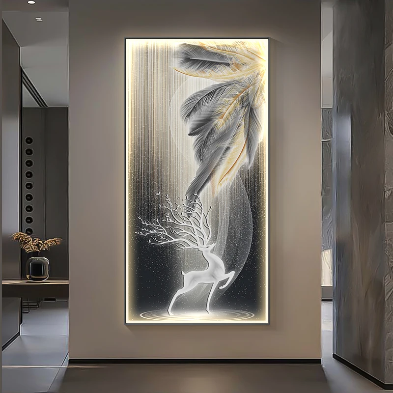Modern Light Luxury Entrance Luminous Decoration Painting Vertical LED Hanging Painting Corridor High-end Wall Lamp Painting