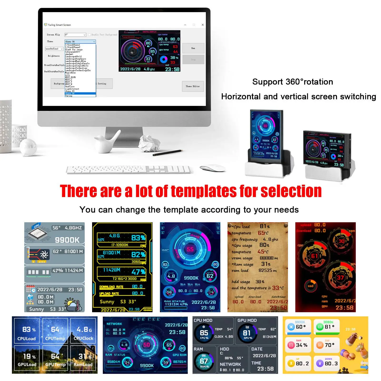 Mini Monitor Display Screen USB IPS Full View Computer Accessory for Industrial Data