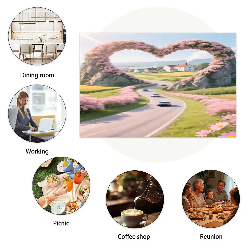 طقم مفرش طاولة مكون من 4 قطع، تصميم على شكل قلب، غريب الأطوار وساحر، سهل التنظيف، مثالي للمطابخ والعطلات.