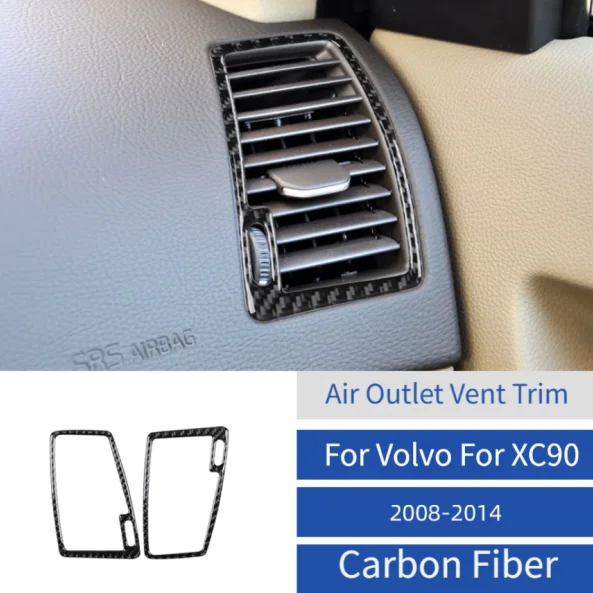Left and Right Silver Console Vent Trim 2pcs for Volvo For XC90 2003 2014 Carbon Fiber Epoxy Decorative Interior Accent Kit