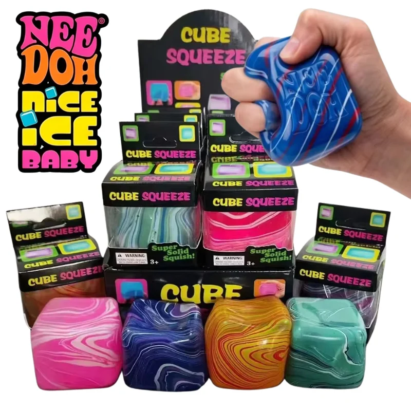 NeeDoh Nice Cube Flow Pattern Block Cube Toy, Gel Filled Soft Ice Cube Stretchable Slow Rebound Sensory Stress Relief Fidget Toy
