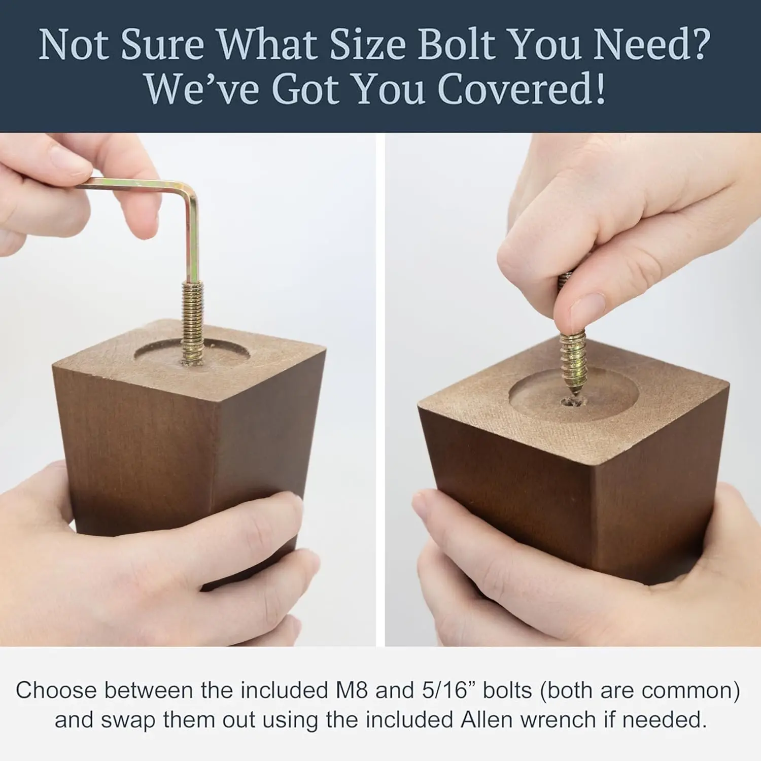 Walnut Brown Square Furniture Legs Set of 4 - Pick Your Size