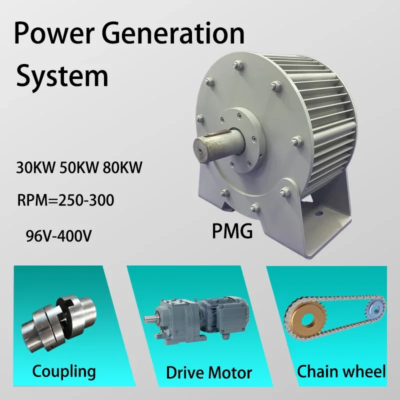 

30kw 50kw Permanent Magnet Generator Low Speed 96V 110V 220V 380v 30000w Magnetic Alternator With Drive Motor Reduce Gearbox