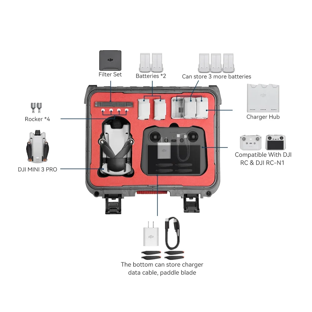 Storage Case for DJI Mini 3 Pro Portable Suitcase Hard Shell Waterproof Case Explosion-proof Carrying Box Drone Accessories