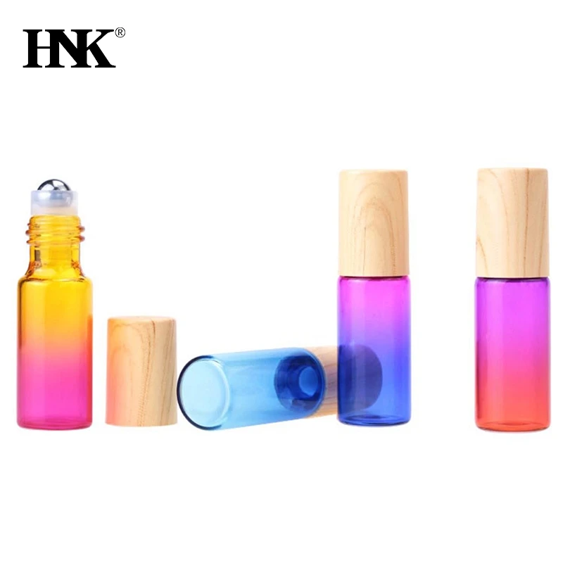 5pcs Thick Glass Roll On Bottles 5ml Gradient Color Empty Bottle Roller Ball Bottle For Essential Oil Travel Kit