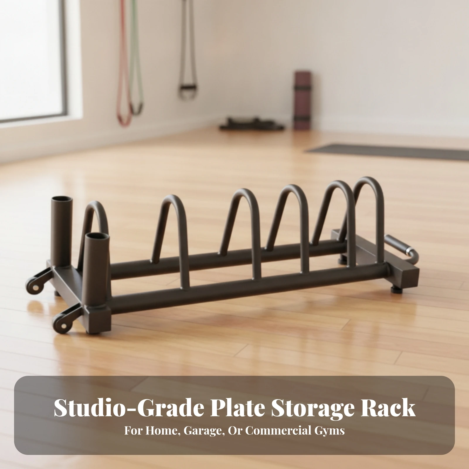 Barbell Plate Rack Mobile Weight Plate Organizer Barbell Holder with Wheels Portable Wheeled for Fitness Enthusiasts, Home Gym