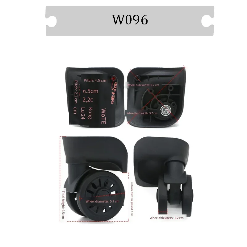For W096 Luggage Replacement Wheels Ultra-Quiet Design Anti-Slip, Wear-Resistant Rubber Universal Swivel Casters