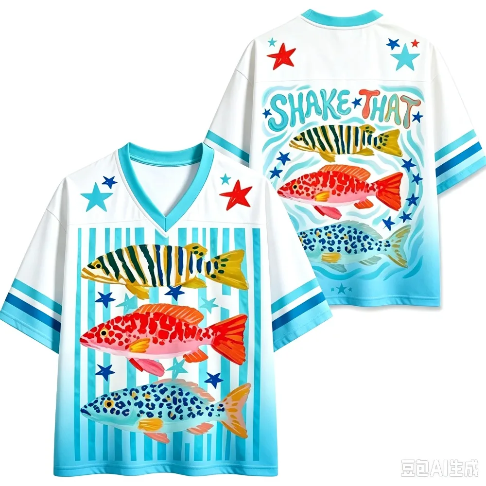 Summer Fashion New Design The World of Fishes 3D Print Men Women V-Neck Sports TShirt Breath quickdry Street Y2K Family Clothing
