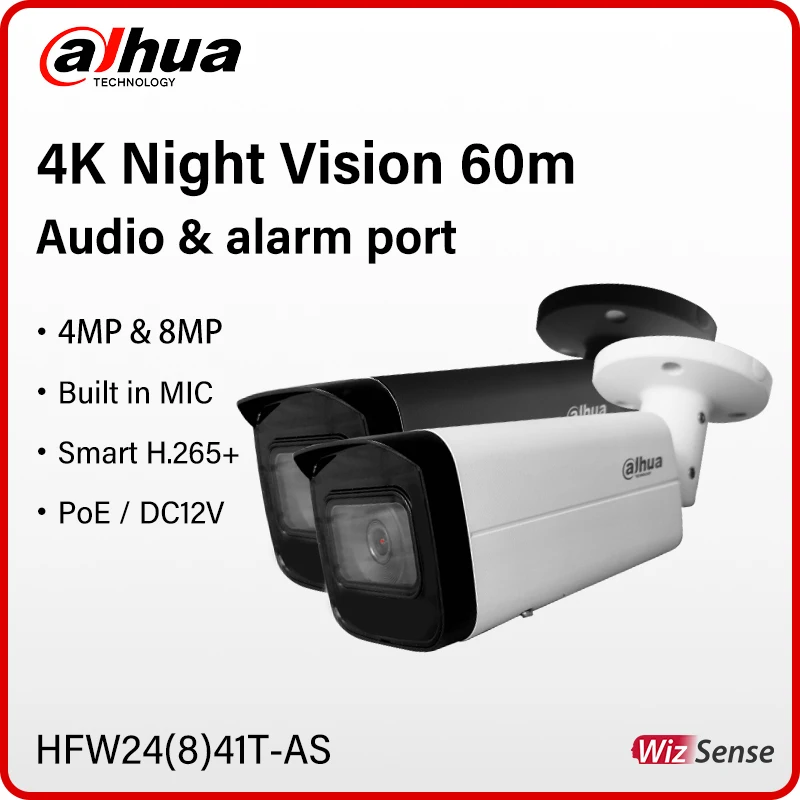 

Dahua WizSense 4MP 8MP Bullet Camera 4K Motion Detection Security CCTV IR 80m With Alarm Audio Port Mic HFW2441T-AS HFW2841T-AS