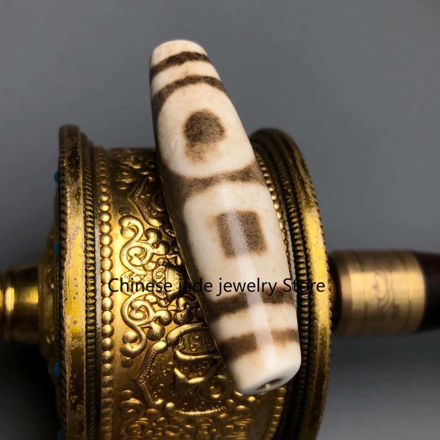 Rare Tibetan Buddhism Agate Heaven Earth Dzi Bead Amulet Necklace Pendant G720