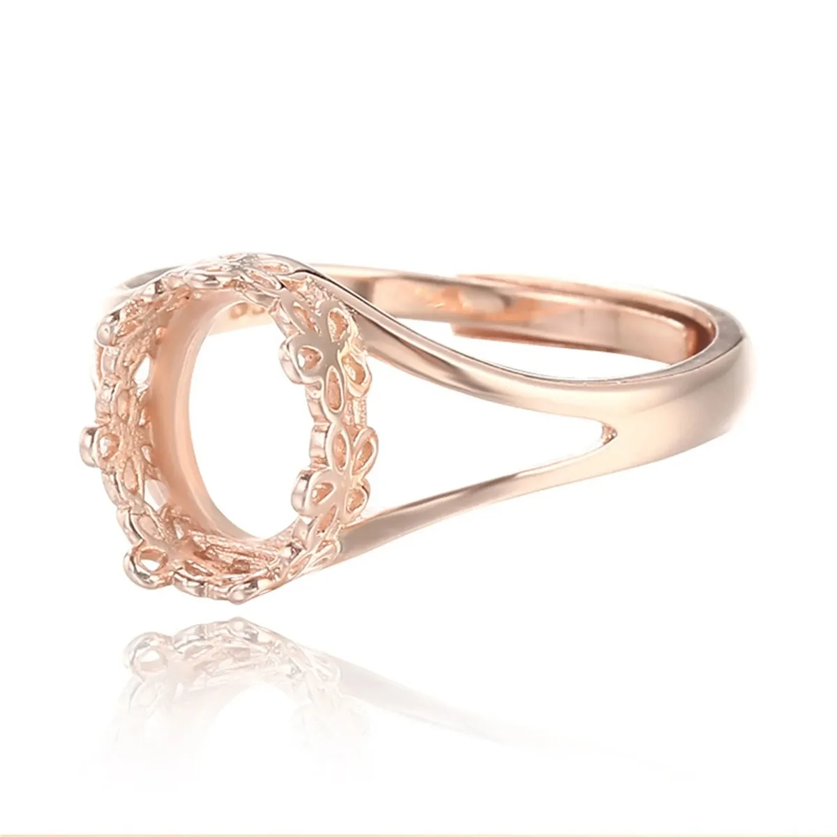 Rose Gold Plated 925 Silver Adjustable Ring Base for 8x12mm/10x14mm/11x15mm/12x16mm/14x17mm/14x19mm/15x18mm Oval Cabochons