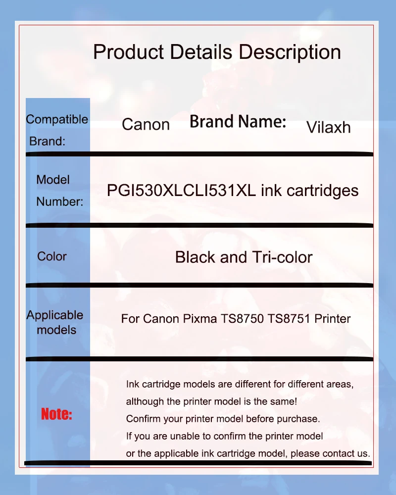 vilaxh PGI530 XL Compatible for Canon CLI 531 PGI 530 Ink Cartridge Ink Cartridge for Canon Pixma TS8750 TS8751 Printer