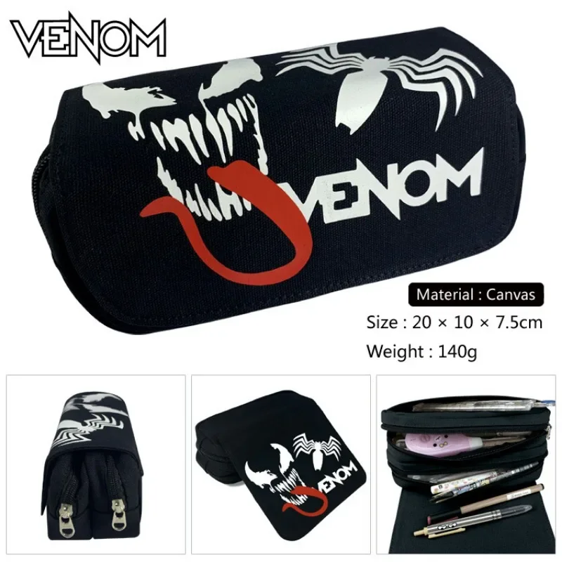 New Marvel Student Pen Pouch Deadpool Canvas Large Capacity Double Zipper Pen Case Venom Cartoon Student Stationery Box Wallet