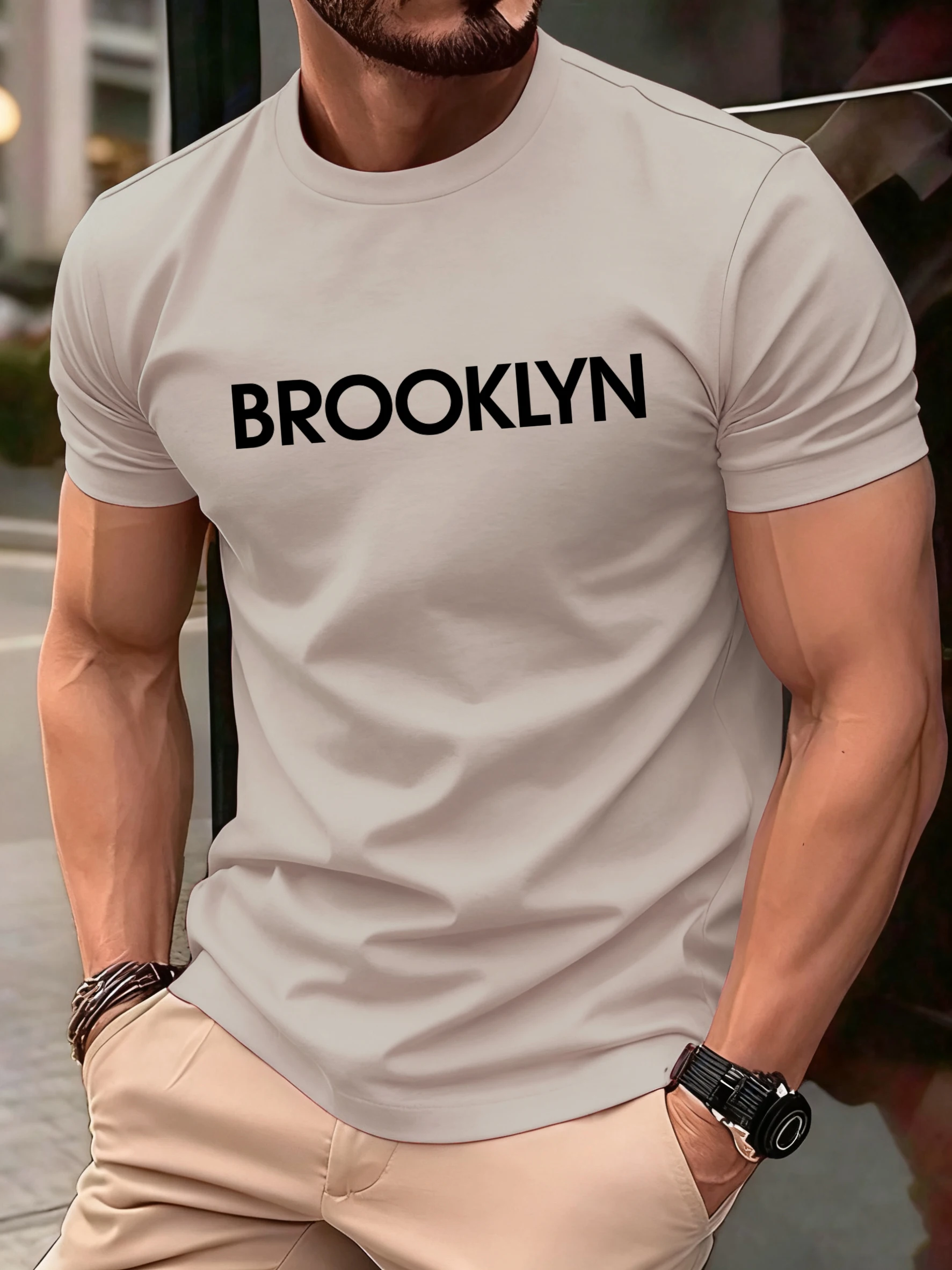 Brooklyn Vereinigte Staaten Gedruckt Männer Retro T-Shirts Baumwolle All-Match T Shirt Trendy Street Kurzarm Unisex Oansatz Weiche kleidung