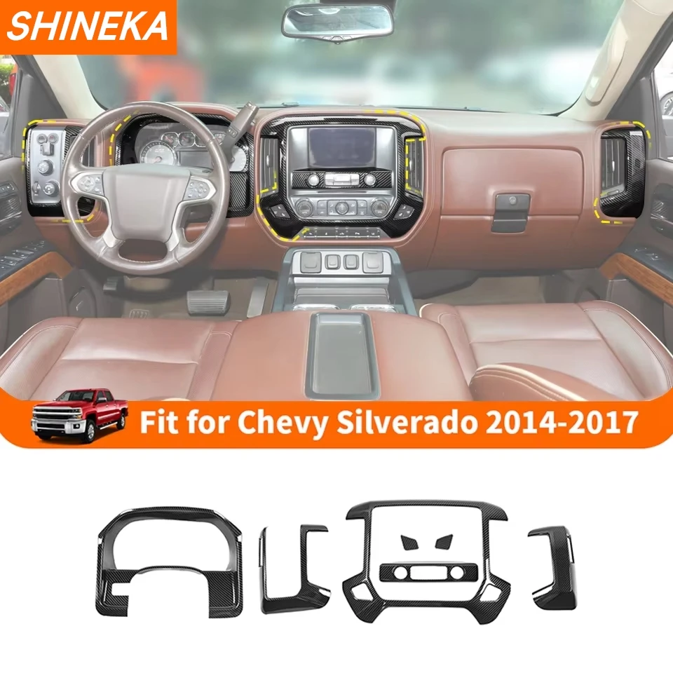 SHINEKA Car Carbon Fiber Grain Center Console Dashboard Panel Decoration Cover for Chevrolet Silverado/for GMC-SIERRA 2014-2017