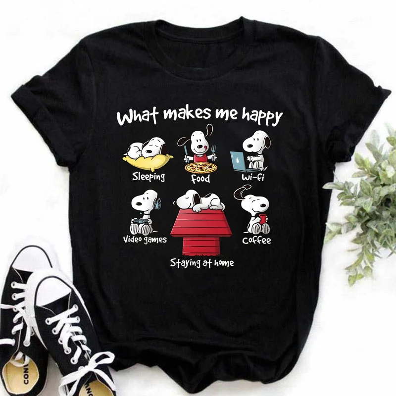 Camiseta de Snoopies con estampado de perro y Animal para mujer, camiseta de manga corta con cuello redondo, camisetas estampadas, ropa para mujer