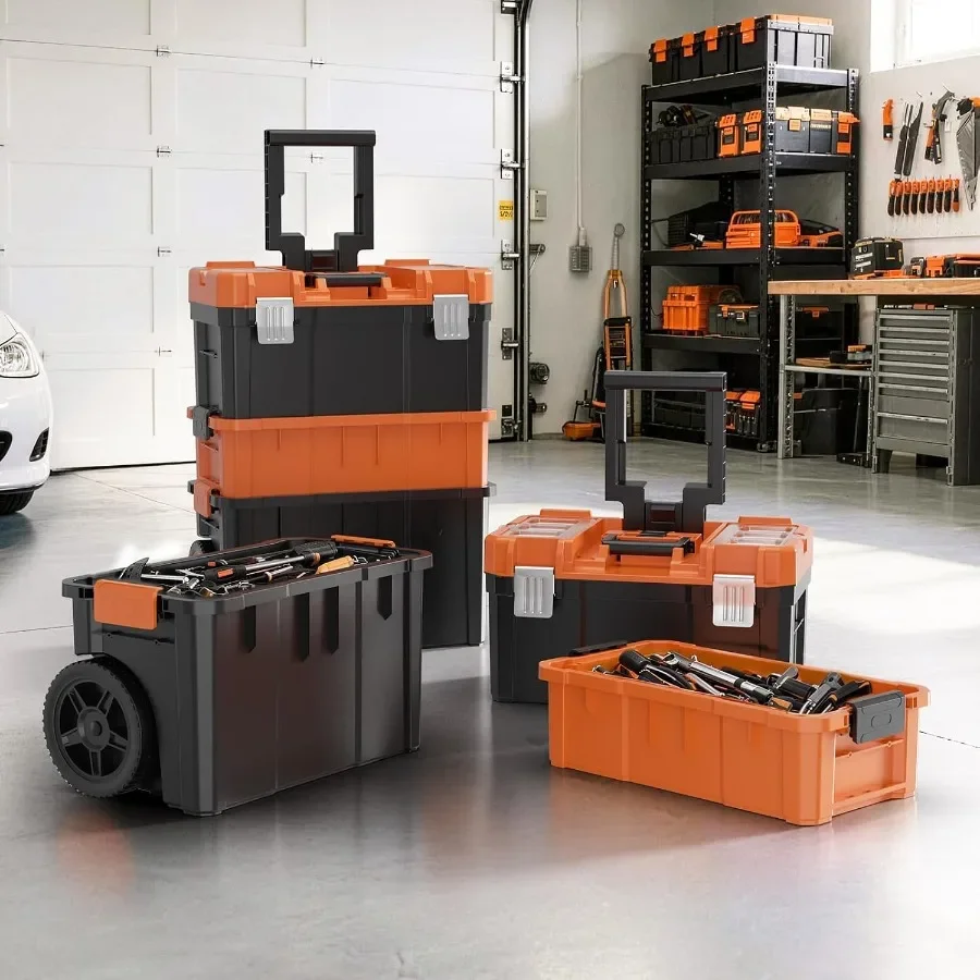 Rolling Tool Box with Wheels, 3 Tier Stackable Tool Box Organizer