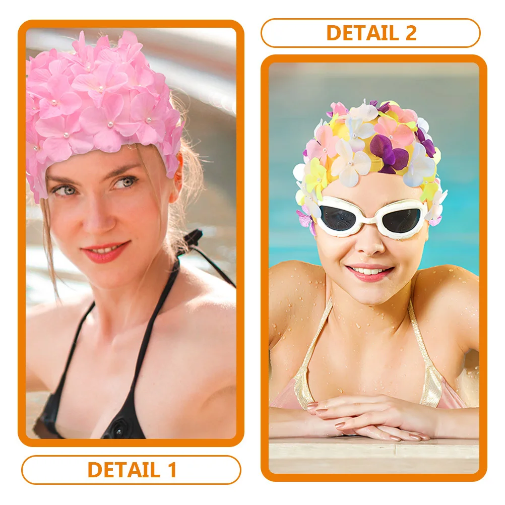 

2Pcs Flower Decor Swim Caps Reusable Adjustable Swimming Hats Women Long Hair Protection Flower Swim Cap Swimming Cap for Women