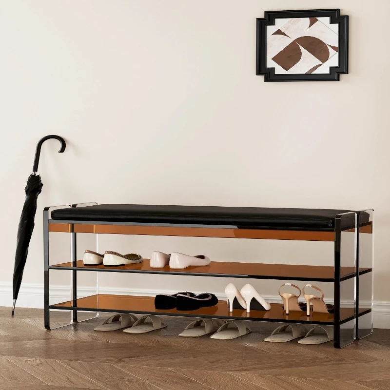 

Entry door shoe change stool, light luxury high-end shoe rack, household acrylic bench at the door of the partition layer can