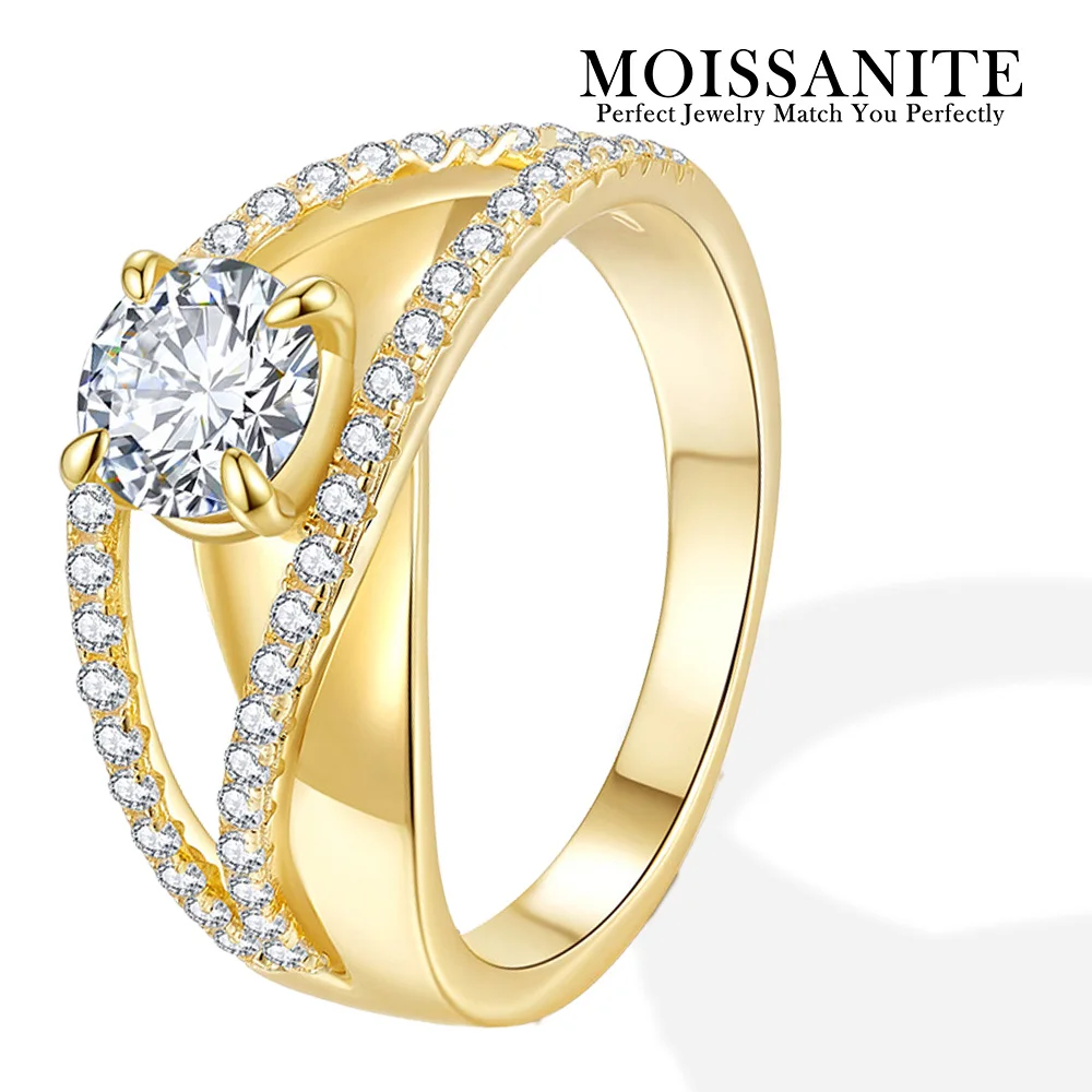 

Кольцо с муассанитом 1,9 карата, 4 зубца, круглая огранка, серебро 925 пробы, позолоченный 18 карат, разделенный хвостовик, элегантный стиль, поставляется с сертификатом GRA