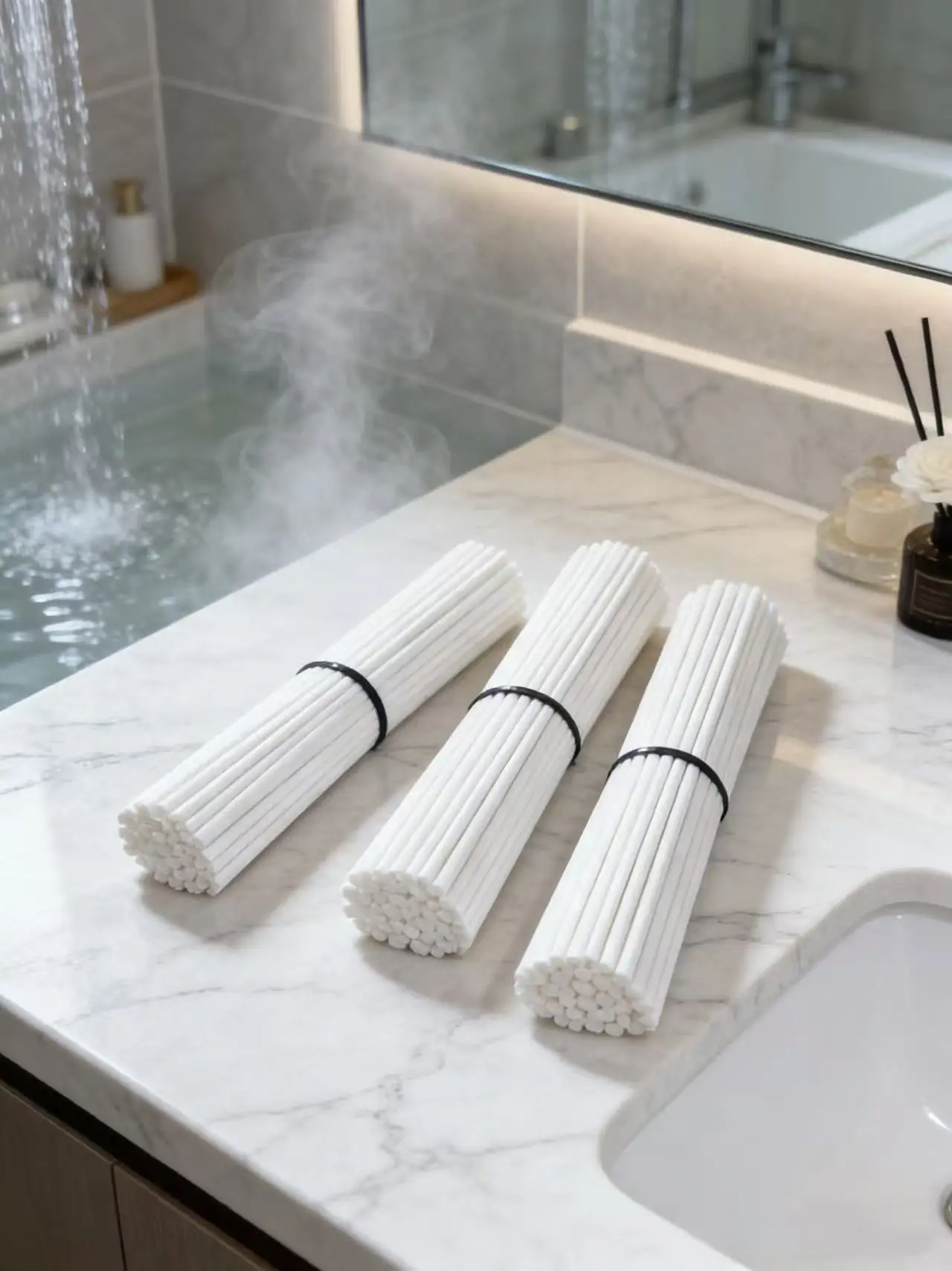 1000PCS 5MM X L10/19/22/25/30CM Fragrance Essential Oil Reed Diffuser Sticks for Home Decor, White Fiber Rattan Sticks