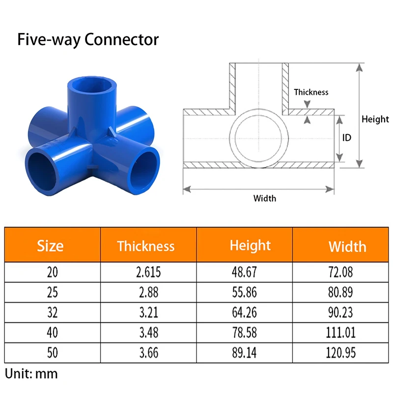 Connecteur tridimensionnel pour tuyau en PVC, raccords de tuyau d'irrigation de jardin domestique, connecteurs d'eau, 20mm, 25mm, 32mm, 40mm, 50mm, 3 voies, 4 voies, 5/6 voies, 1-10 pièces