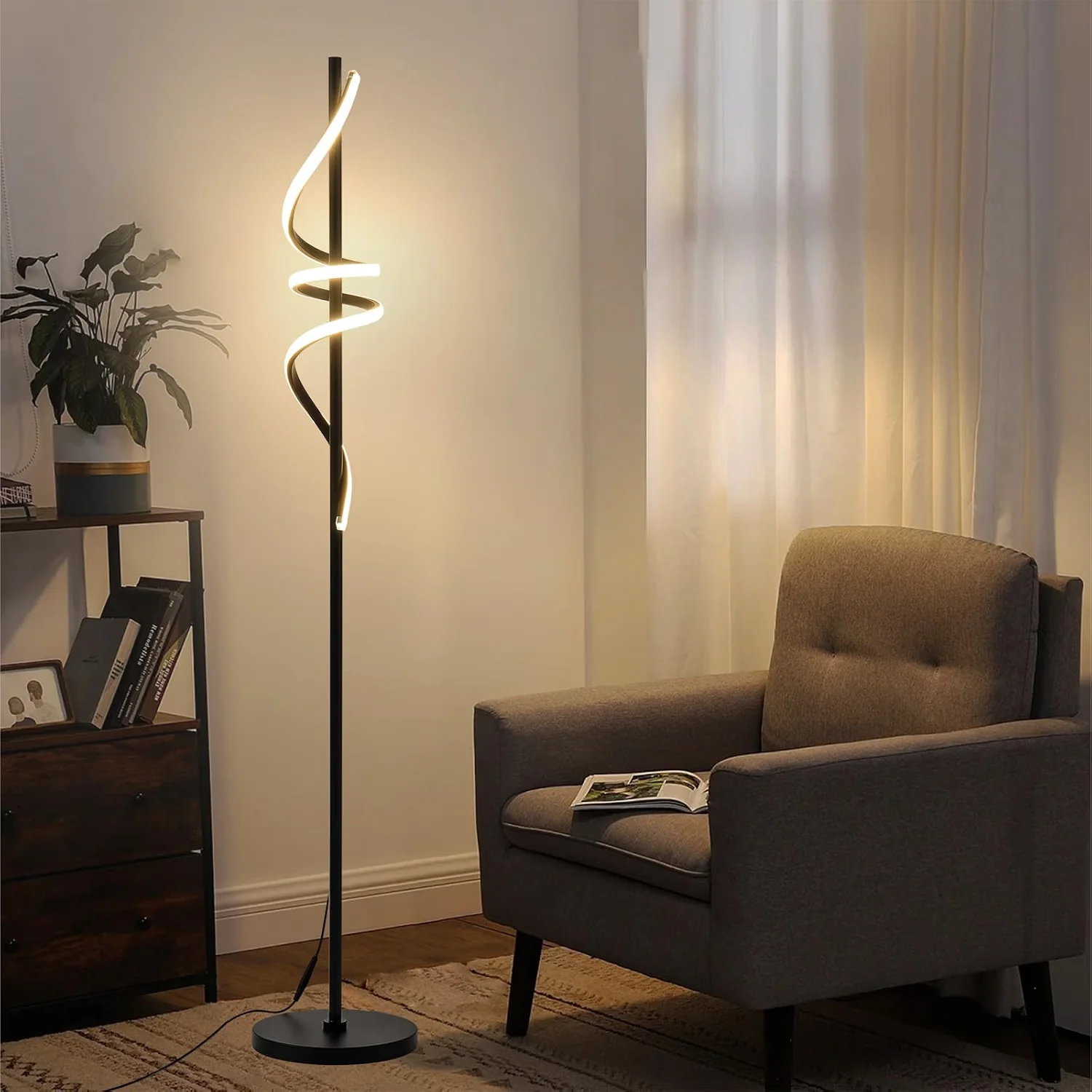 Spiral Floor Lamps for Living Room, LED Dimmable 3 Color Temperatures Standing Floor Lamp with Remote, Reading Floor Light For Bedroom,Office