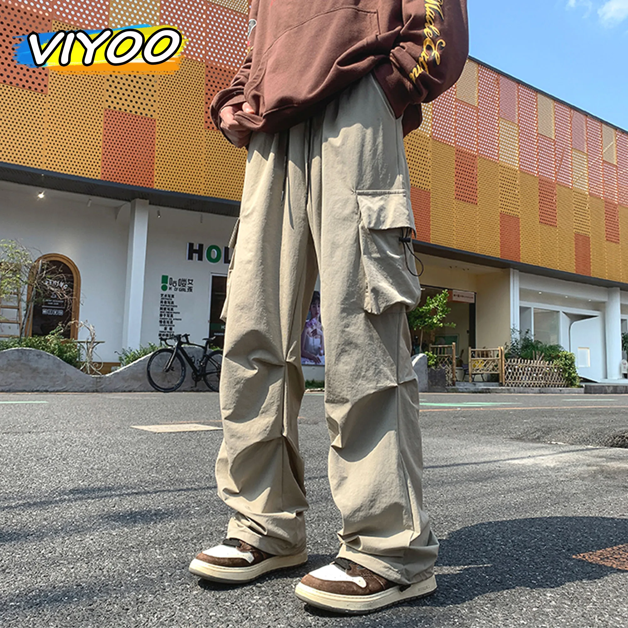 

Japan Men's Y2K Casual Cargo Pants Sweatpants Pocket Trousers Baggy Wide Leg Pants Parachute Techwear Korean Clothes Men